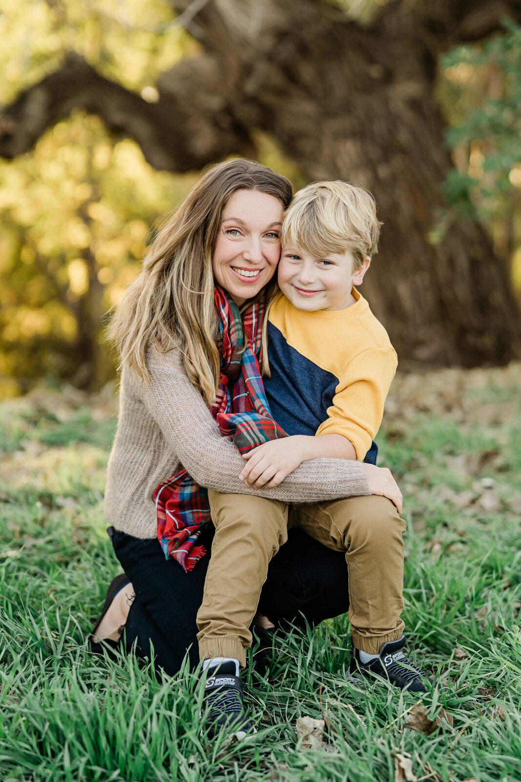 Judy hugging her son outdoors